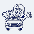 Samolepka dieťa v aute s menom dieťaťa - Chlapec s medvedíkom v aute