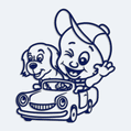 Nálepka dieťa v aute s menom dieťaťa - Chlapec a pes v autíčku
